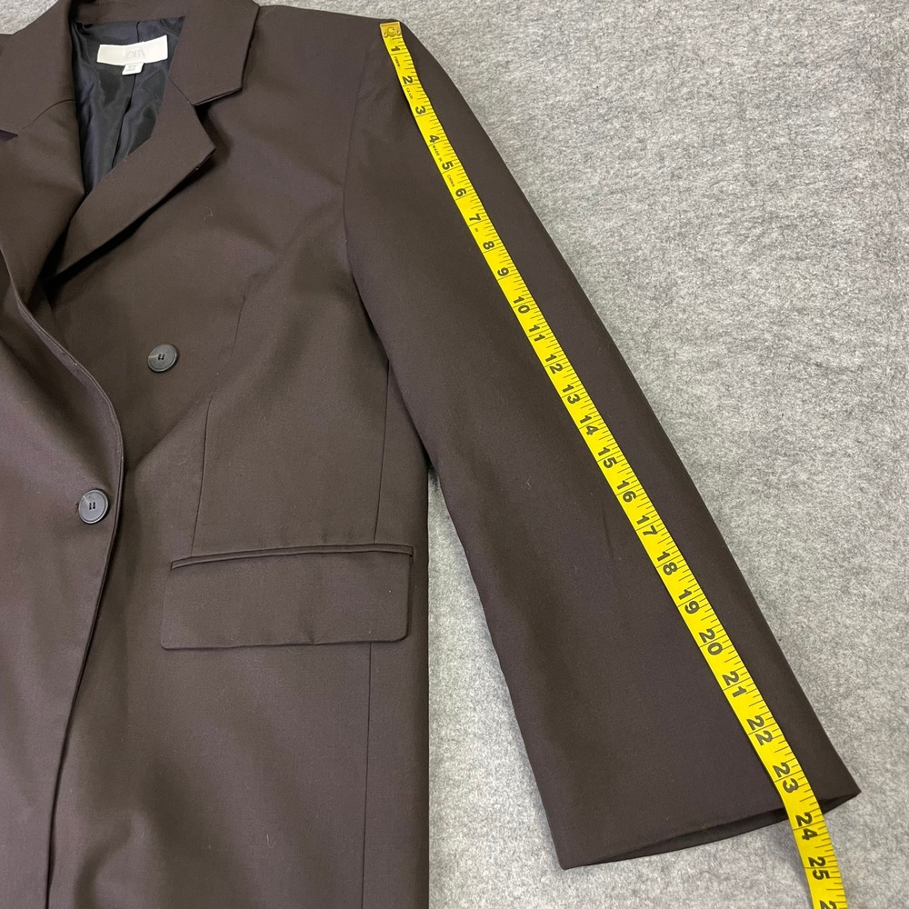 Zara Womens Chocolate Brown Double Breasted Oversized Blazer Jacket Size Small - Picture 15 of 16